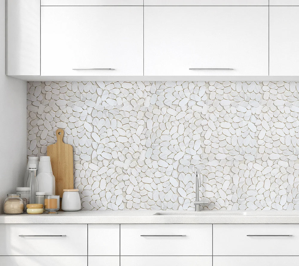 Pebbleluxe Sliced Pebble Stone Calacatta Grey Mosaic Tile – 12" x 12"