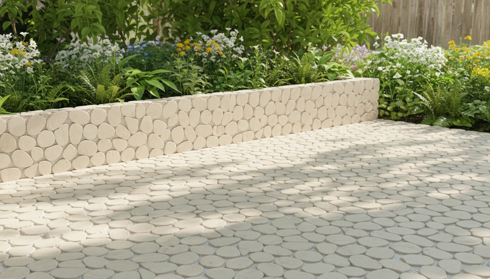 Pebbleluxe Sliced Pebble Stone Camel Mosaic Tile – 12" x 12"