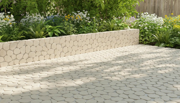 Pebbleluxe Sliced Pebble Stone Camel Mosaic Tile – 12" x 12"