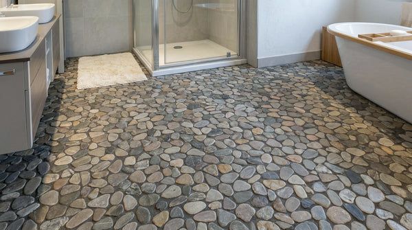 Pebbleluxe Sliced Pebble Stone Espresso Mosaic Tile – 12" x 12"