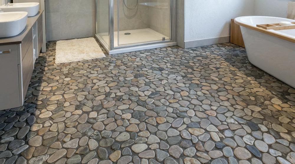 Pebbleluxe Sliced Pebble Stone Espresso Mosaic Tile – 12" x 12" - Sample