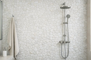Pebbleluxe Sliced Pebble Stone Frost White Mosaic Tile – 12" x 12"