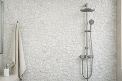 Pebbleluxe Sliced Pebble Stone Frost White Mosaic Tile – 12" x 12" - Sample
