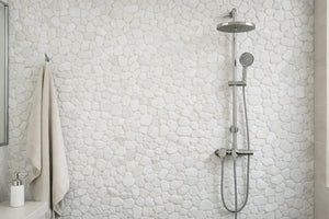 Pebbleluxe Sliced Pebble Stone Frost White Mosaic Tile – 12" x 12" - Sample