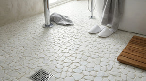 Pebbleluxe Sliced Pebble Stone Frost White Mosaic Tile – 12" x 12"