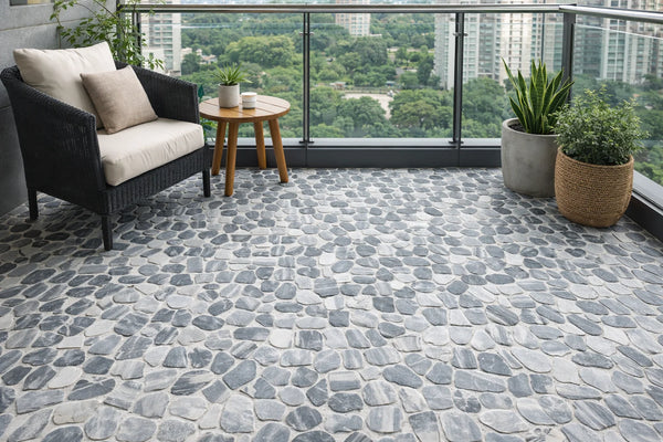 Pebbleluxe Sliced Pebble Stone Graphite Grey Mosaic Tile – 12" x 12"