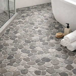 Pebbleluxe Sliced Pebble Stone Khaki Mosaic Tile – 12" x 12"