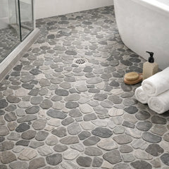 Pebbleluxe Sliced Pebble Stone Khaki Mosaic Tile - Sample