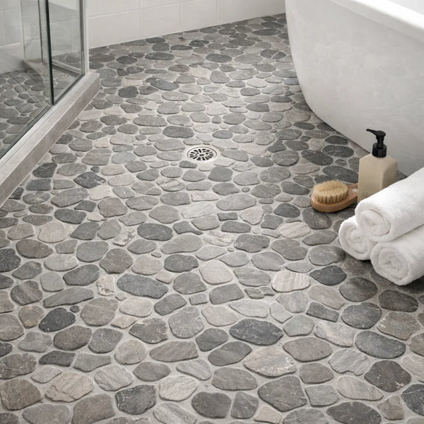 Pebbleluxe Sliced Pebble Stone Khaki Mosaic Tile - Sample