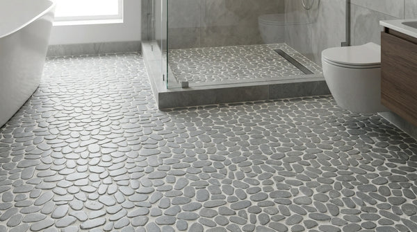 Pebbleluxe Sliced Pebble Stone Mist Grey Mosaic Tile – 12" x 12"
