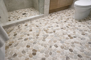 Pebbleluxe Sliced Pebble Stone Tan Mosaic Tile – 12" x 12"