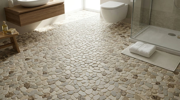 Pebbleluxe Sliced Pebble Stone Sandstone Mosaic Tile – 12" x 12" - Sample