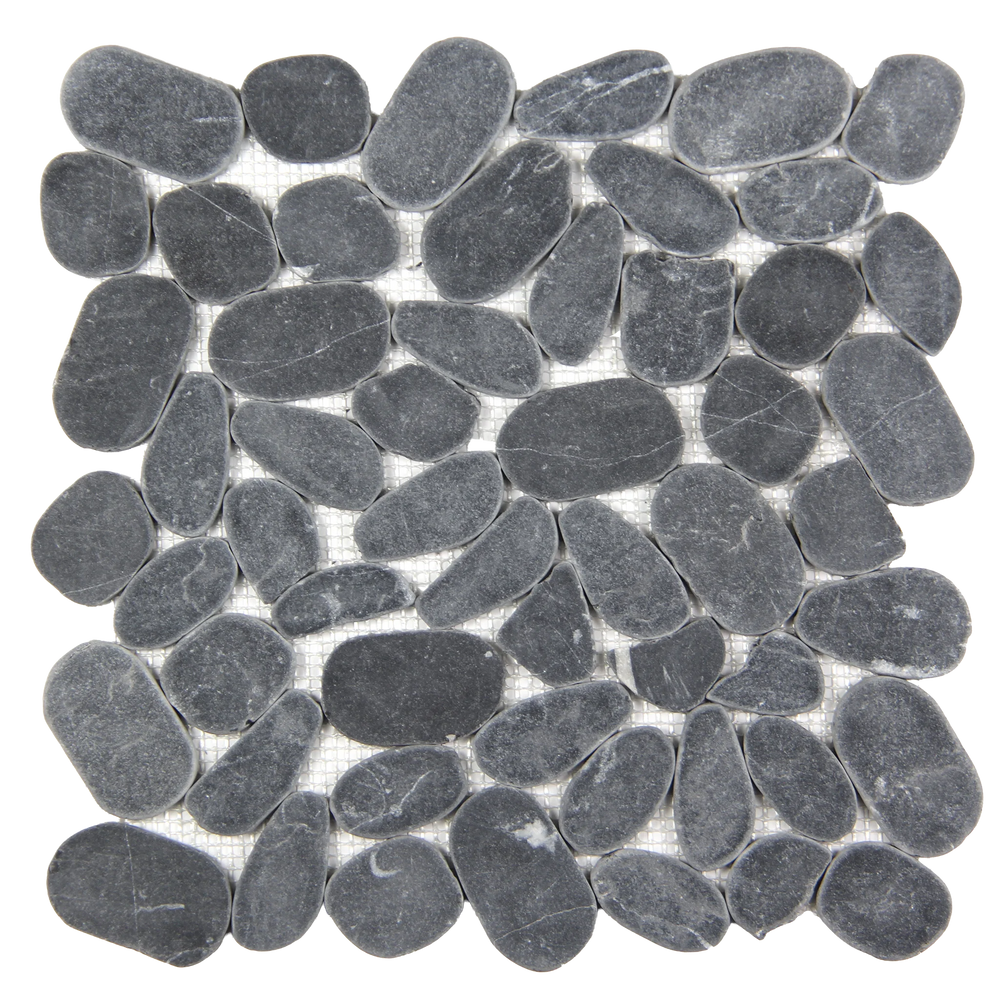 Pebbleluxe Sliced Pebble Stone Black Mosaic Tile – 12" x 12"