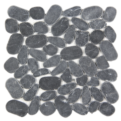 Pebbleluxe Sliced Pebble Stone Black Mosaic Tile – 12" x 12"