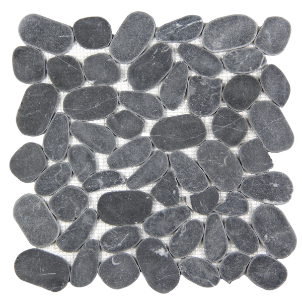 Pebbleluxe Sliced Pebble Stone Black Mosaic Tile – 12" x 12"