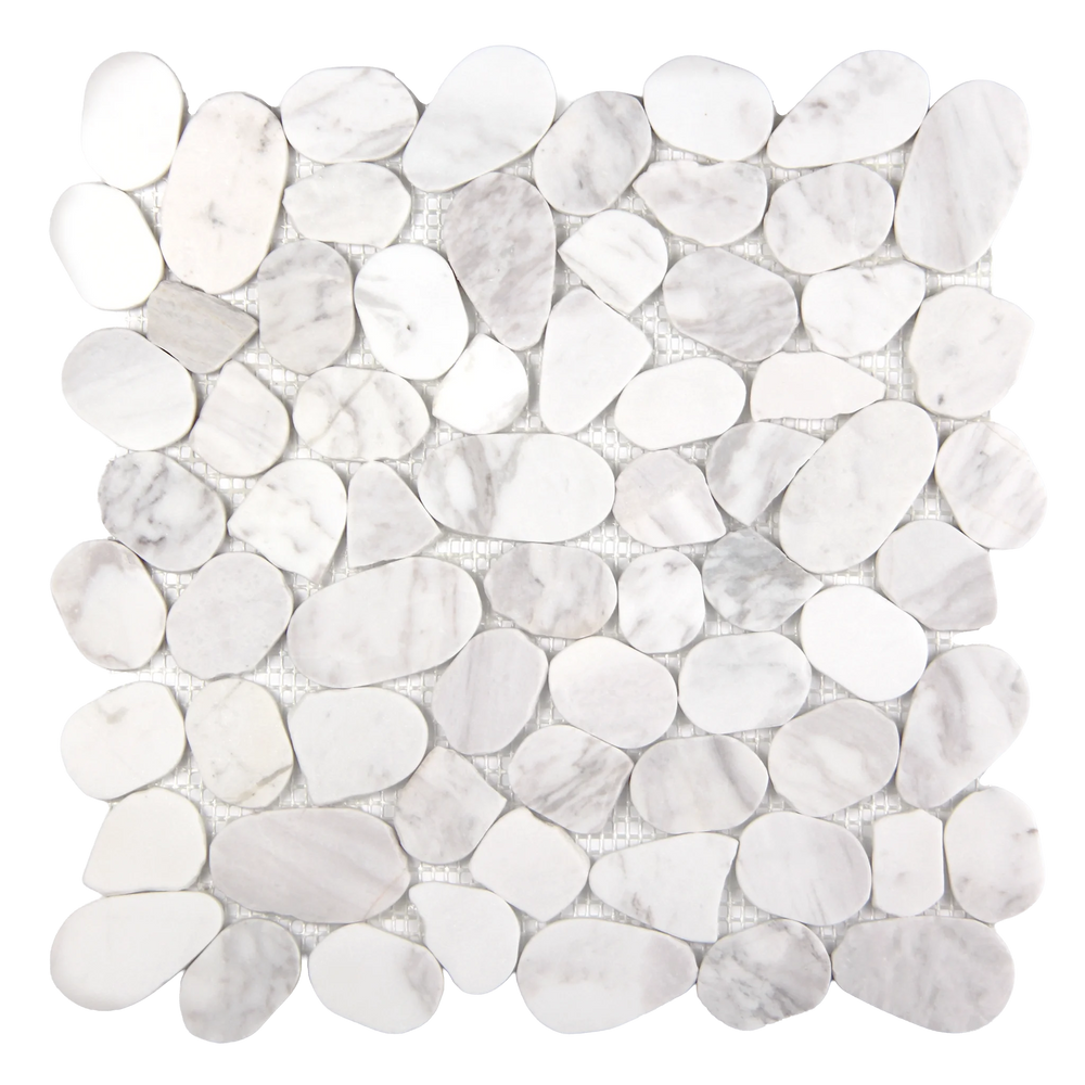 Pebbleluxe Sliced Pebble Stone Calacatta Grey Mosaic Tile – 12" x 12"