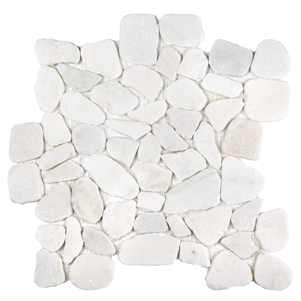 Pebbleluxe Sliced Pebble Stone Frost White Mosaic Tile – 12" x 12"