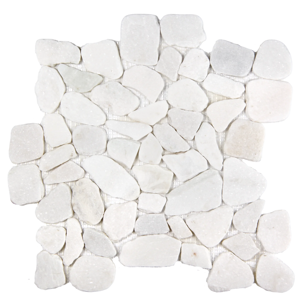 Pebbleluxe Sliced Pebble Stone Frost White Mosaic Tile – 12" x 12"