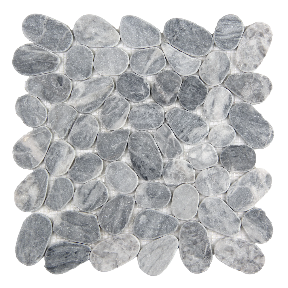 Pebbleluxe Sliced Pebble Stone Graphite Grey Mosaic Tile – 12" x 12"