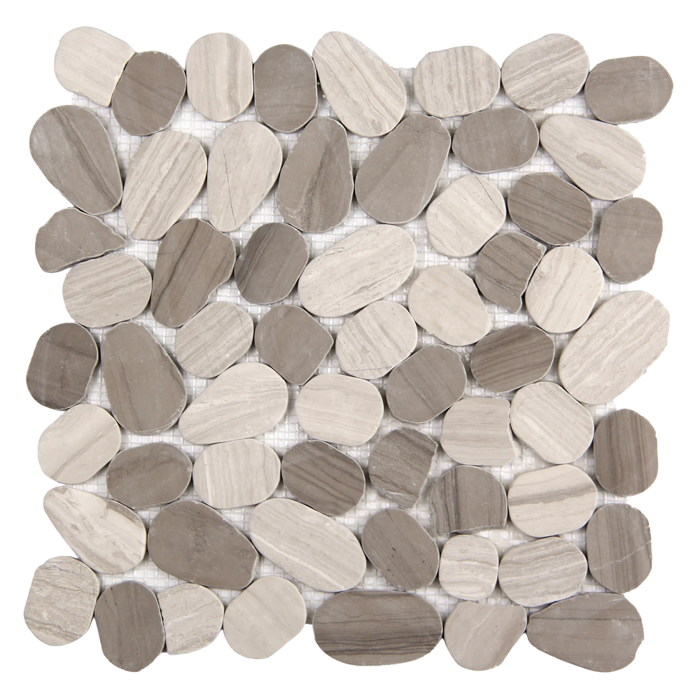 Pebbleluxe Sliced Pebble Stone Khaki Mosaic Tile – 12" x 12"