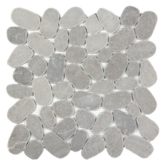 Pebbleluxe Sliced Pebble Stone Mist Grey Mosaic Tile – 12" x 12"