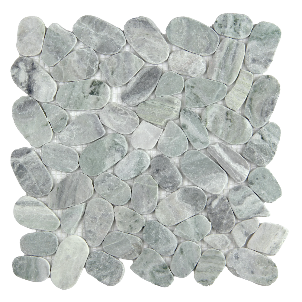 Pebbleluxe Sliced Pebble Stone Sage Green Mosaic Tile – 12" x 12"