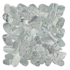 Pebbleluxe Sliced Pebble Stone Sage Green Mosaic Tile – 12" x 12"
