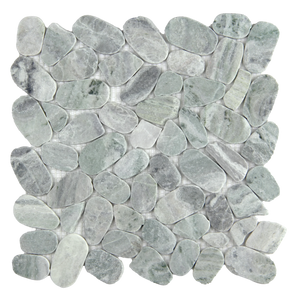 Pebbleluxe Sliced Pebble Stone Sage Green Mosaic Tile – 12" x 12"