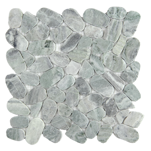 Pebbleluxe Sliced Pebble Stone Sage Green Mosaic Tile – 12" x 12"