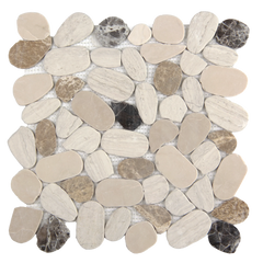 Pebbleluxe Sliced Pebble Stone Tan Mosaic Tile – 12" x 12"
