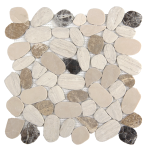 Pebbleluxe Sliced Pebble Stone Tan Mosaic Tile – 12" x 12"