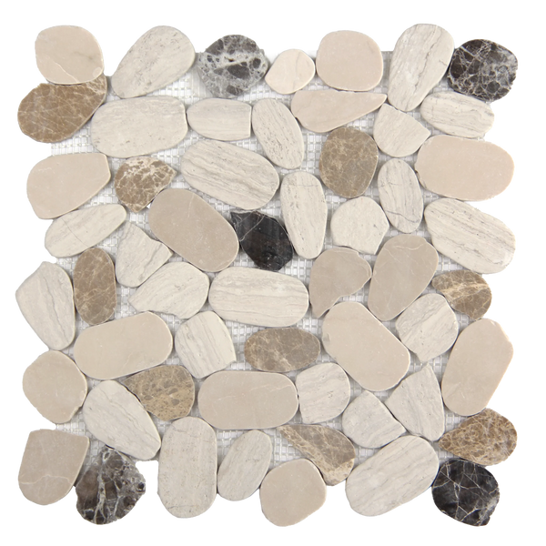 Pebbleluxe Sliced Pebble Stone Tan Mosaic Tile – 12" x 12"