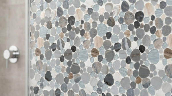 Sivera Sliced Marble and Glass Ash Grey Mosaic Tile – 12" x 12”