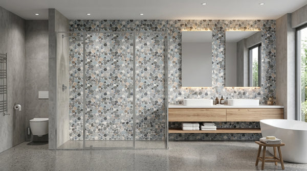 Sivera Sliced Marble and Glass Ash Grey Mosaic Tile – 12" x 12”