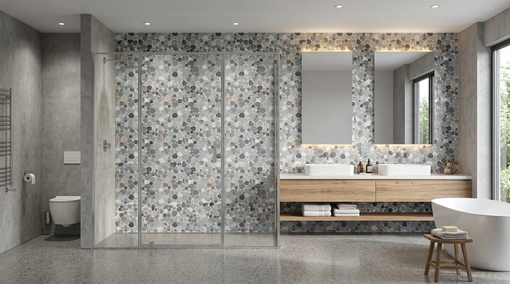Sivera Sliced Marble and Glass Ash Grey Mosaic Tile – 12" x 12” - Sample
