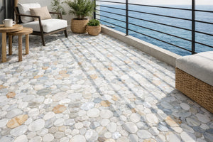 Sivera Sliced Marble and Glass Calacatta Gold Mosaic Tile – 12" x 12”