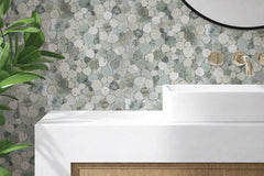 Sivera Sliced Marble and Glass Sage Green Mosaic Tile – 12" x 12” - Sample