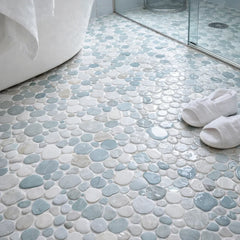 Sivera Sliced Marble and Glass Sky Blue Mosaic Tile – 12" x 12” - Sample