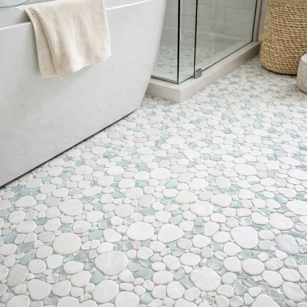 Sivera Sliced Marble and Glass White Mosaic Tile – 12" x 12”