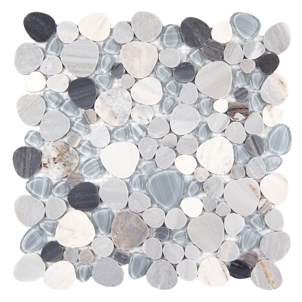 Sivera Sliced Marble and Glass Ash Grey Mosaic Tile – 12" x 12”