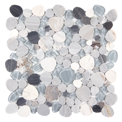 Sivera Sliced Marble and Glass Ash Grey Mosaic Tile – 12" x 12”