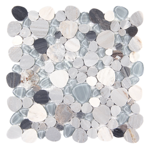 Sivera Sliced Marble and Glass Ash Grey Mosaic Tile – 12" x 12”