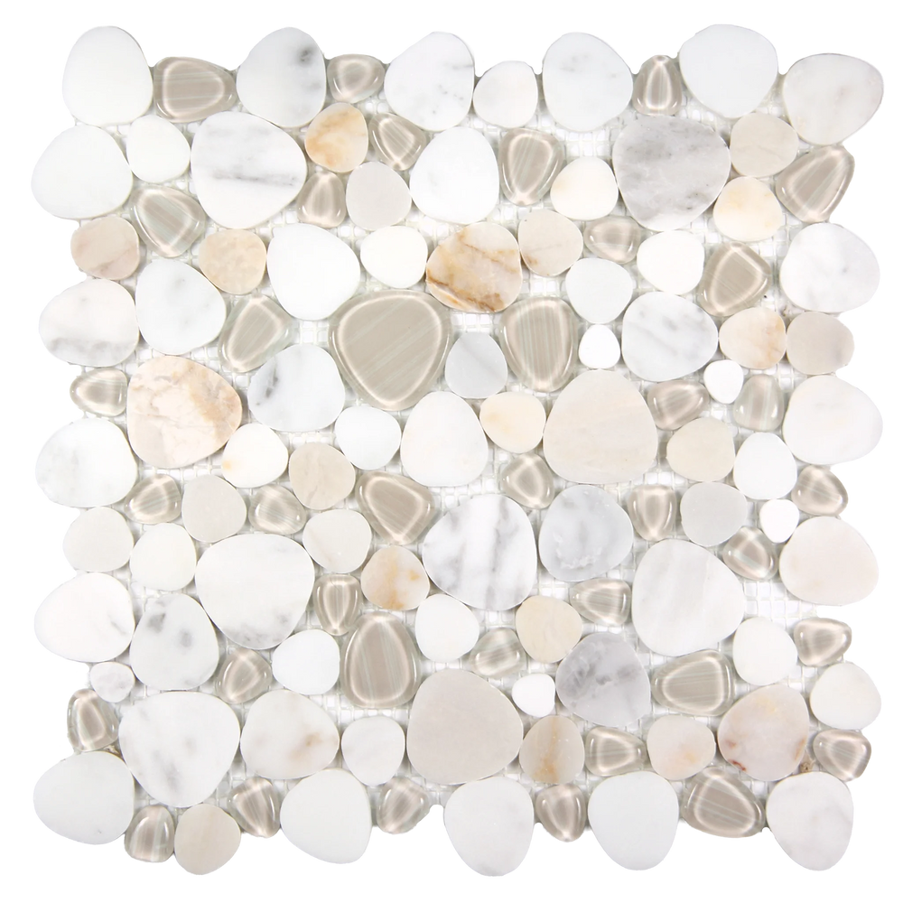 Sivera Sliced Marble and Glass Calacatta Gold Mosaic Tile – 12" x 12”