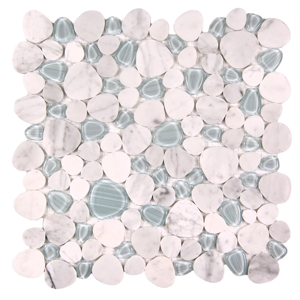 Sivera Sliced Marble and Glass Calacatta Grey Mosaic Tile – 12" x 12”