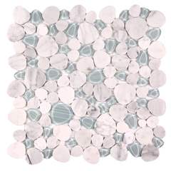 Sivera Sliced Marble and Glass Calacatta Grey Mosaic Tile – 12" x 12”