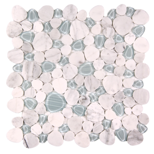 Sivera Sliced Marble and Glass Calacatta Grey Mosaic Tile – 12" x 12”
