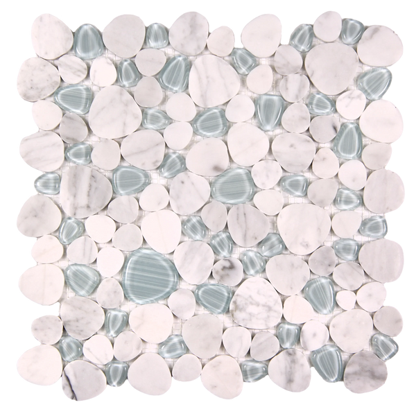 Sivera Sliced Marble and Glass Calacatta Grey Mosaic Tile – 12" x 12”