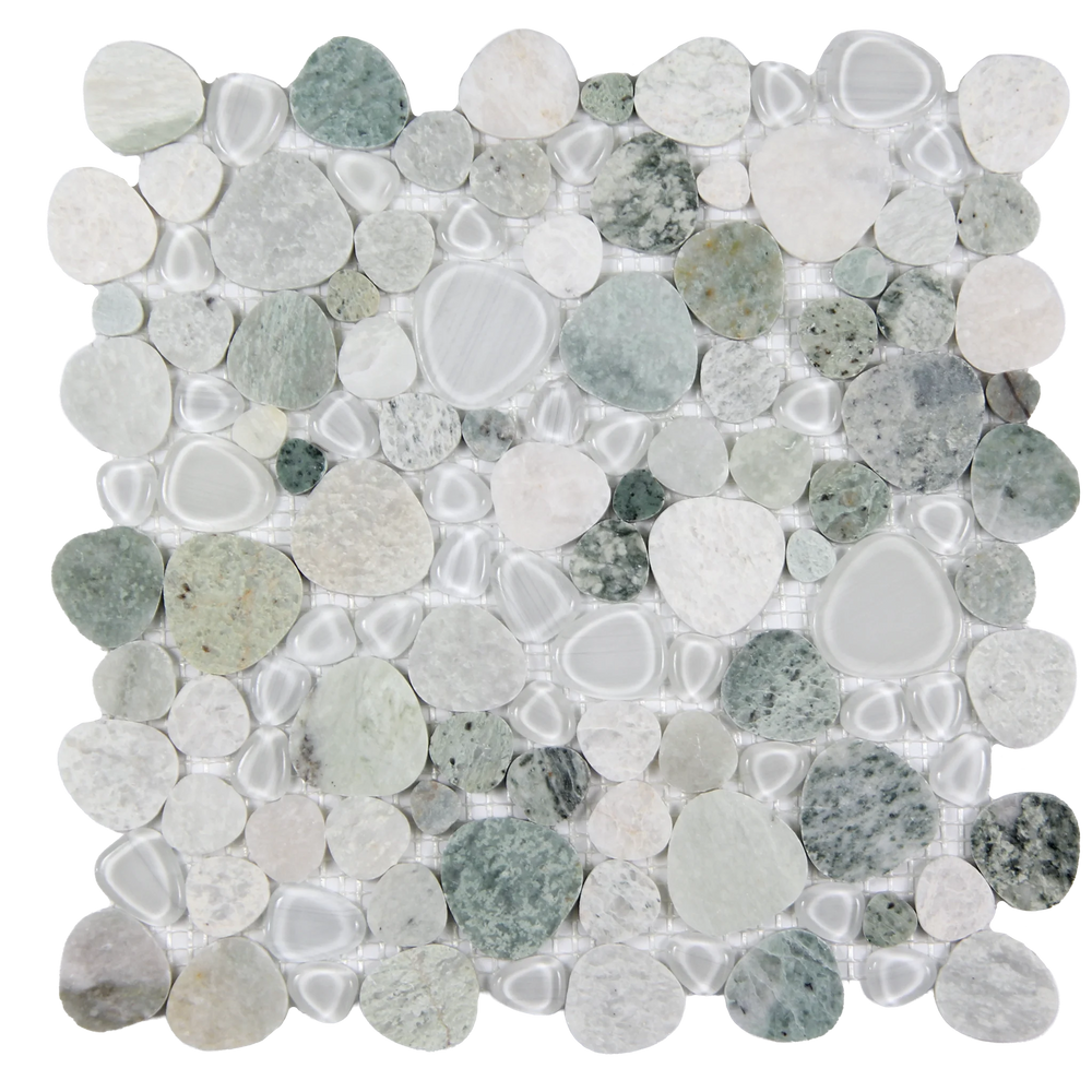 Sivera Sliced Marble and Glass Sage Green Mosaic Tile – 12" x 12”