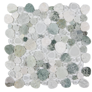 Sivera Sliced Marble and Glass Sage Green Mosaic Tile – 12" x 12”