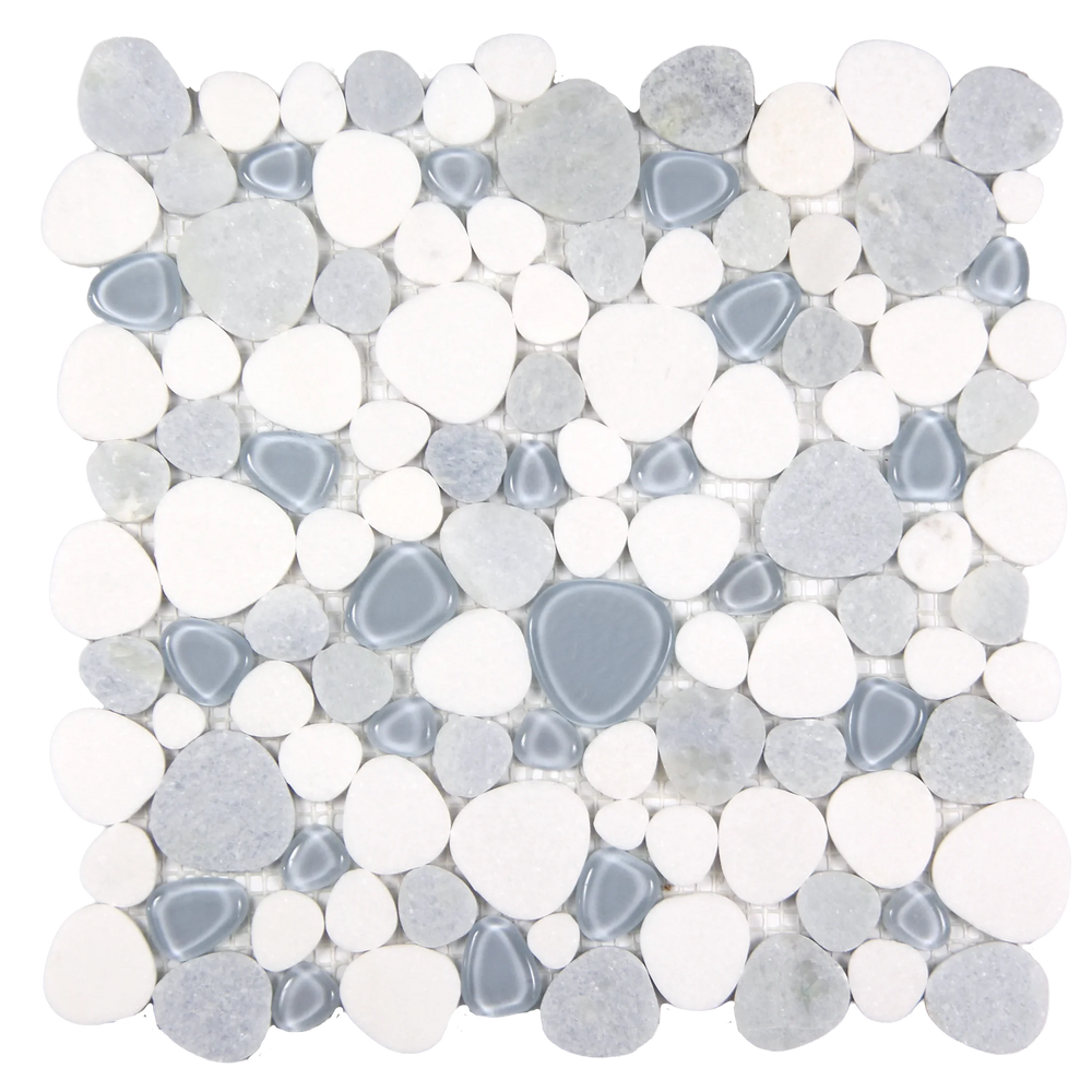 Sivera Sliced Marble and Glass Sky Blue Mosaic Tile – 12" x 12”